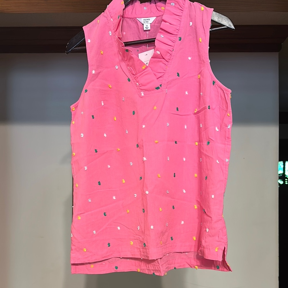 Crown & Ivy Pink Sleeveless Ruffle Top